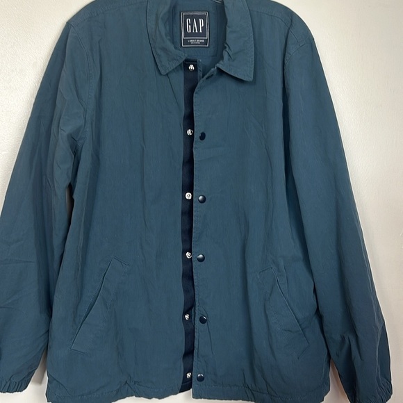 GAP Nylon Snap Button Point Collar Lightweight Navy Blue Coach Jacket - Picture 12 of 13